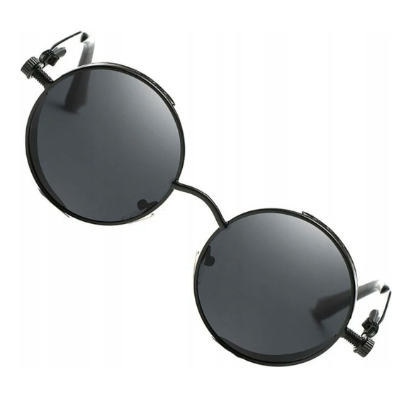 Retro Round Steampunk Black Metallic Sunglasses UV400 for Men & Women Bikercore - Picture 6 of 15